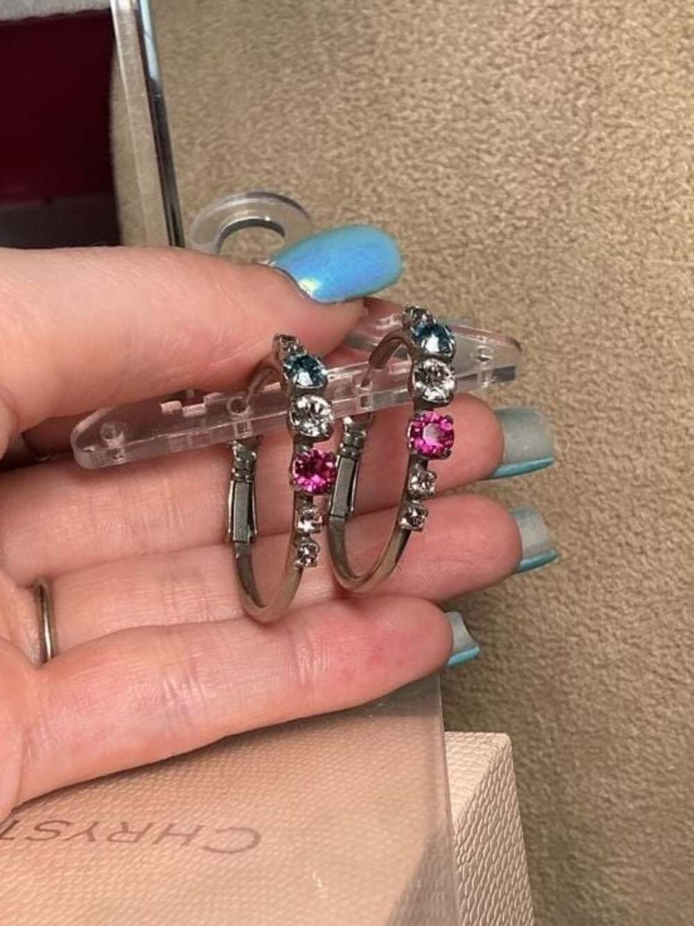 Sabika Silver Tone Multi-Color Crystal Hoop Earrings - Picture 3 of 4